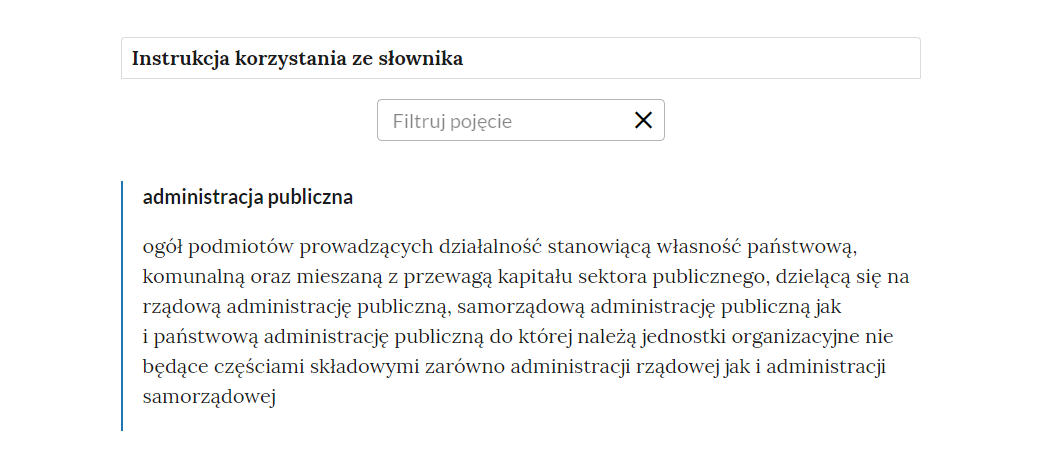 Widok na górną część słownika