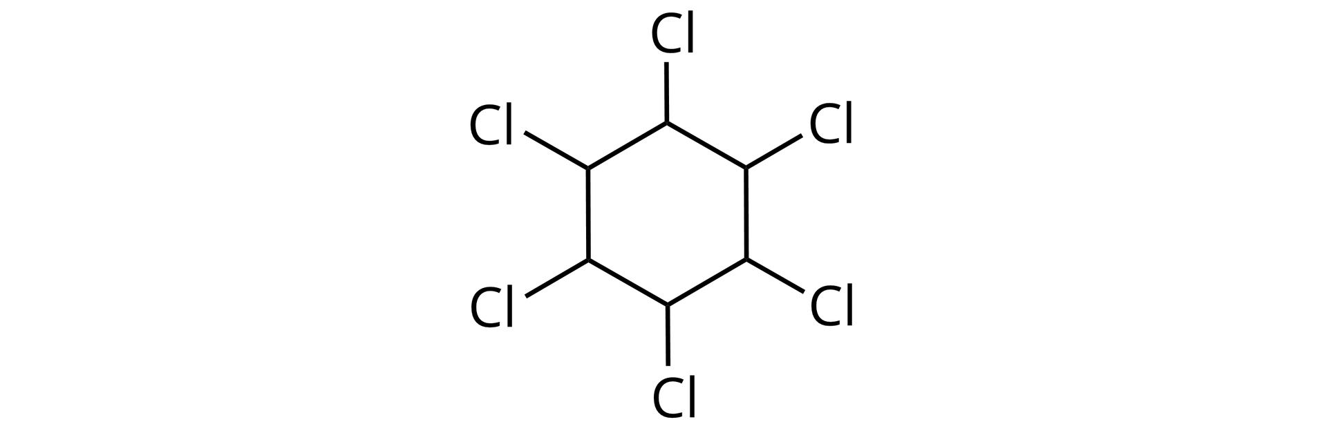 Ilustracja przedstawia lindan, czyli 1,2,3,4,5,6-heksachlorocykloheksan. . Związek ten stanowi sześcioczłonowy pierścień nasycony cykloheksanu, w którym każdy z atomów węgla związany jest z jednym atomem chloru. 