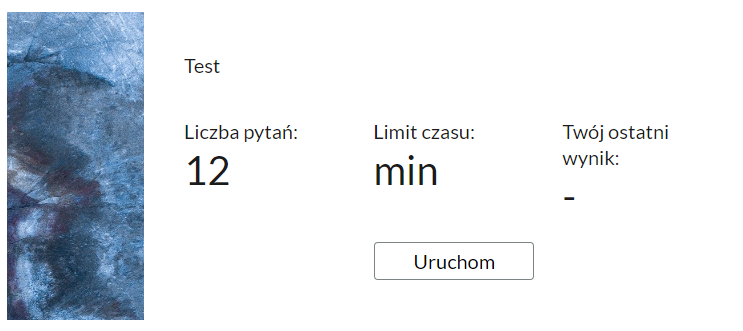 Grafika przedstawia przykładowy ekran początkowy testu.