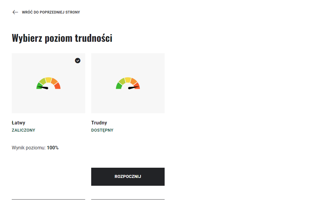 Grafika przedstawia ekran wyboru poziomu trudności.