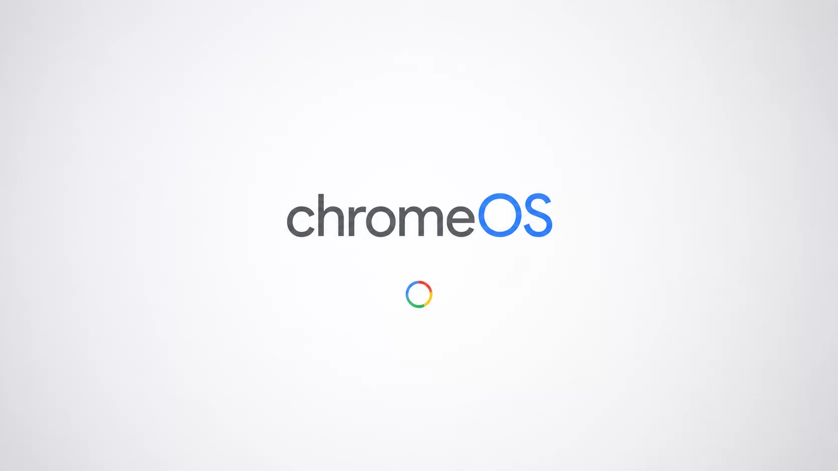 Na zdjęciu przedstawiono ekran powitalny dla Chrome OS Flex.W centralnej części zdjęcia na białym tle znajduje się logo Chrome. Logo jest w kształcie okręgu. W centralnej części okręgu znajduje się niebieskie koło z białą obwódką. Pomiędzy zewnętrznym okręgiem a białą obwódką widoczne są trzy kolory czerwony, żółty, niebieski. Całość przypomina obracającą się piłkę. Obok loga znajduje się napis: Chrome.