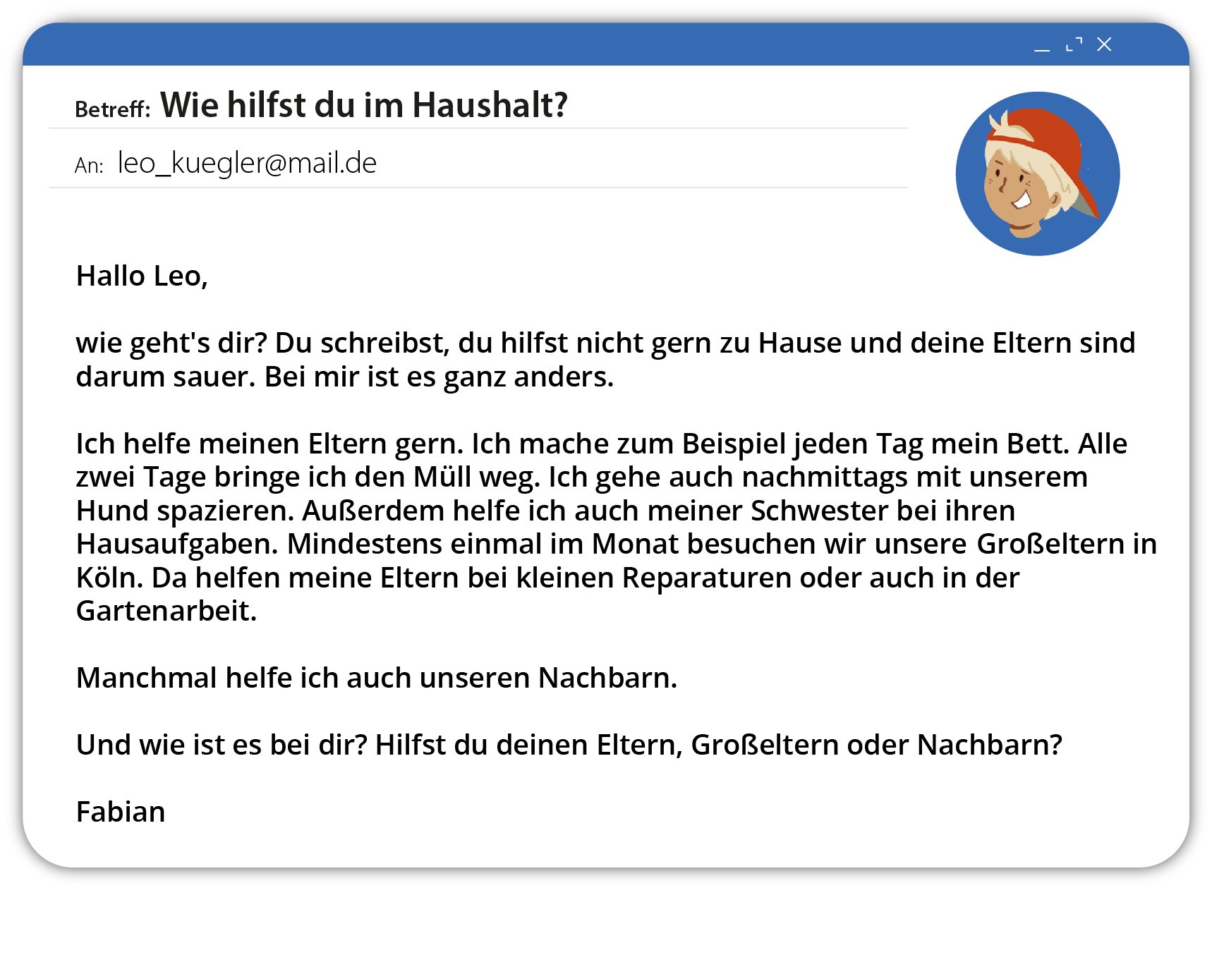 Grafika przedstawia interfejs poczty elektronicznej, gdzie widoczne jest okno z treścią wiadomości. Treść transkrypcji dostępna poniżej.
