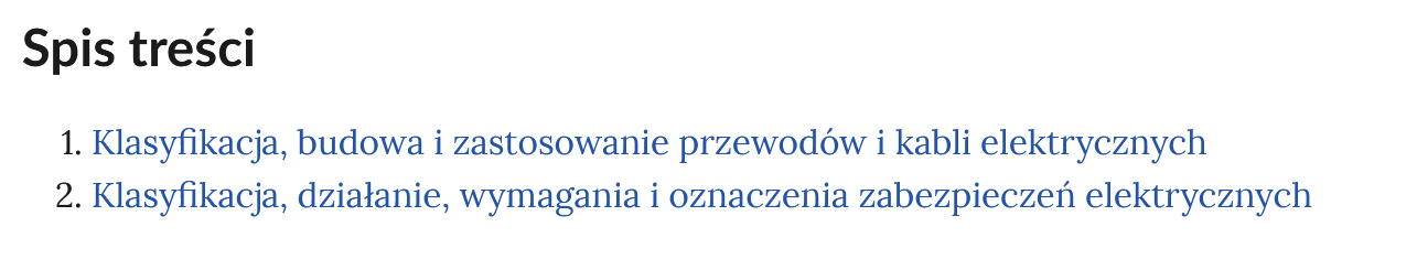 Widok na spis treści.