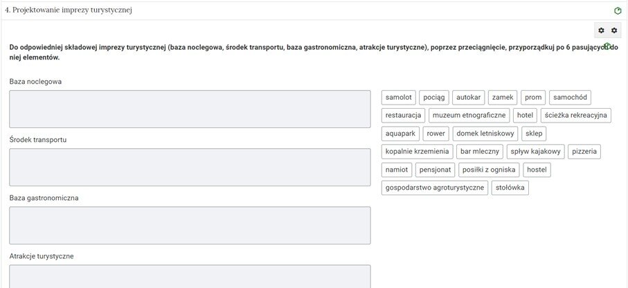 Grafika przedstawia widok pojedynczego zadania z interaktywnego materiału sprawdzającego, na prawo od nazwy zadania widnieje ikonka informująca o poziomie trudności zadania.