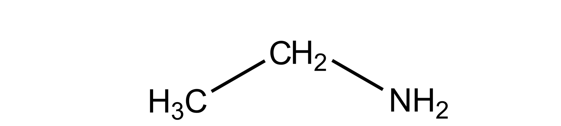  Na ilustracji jest wzór strukturalny etanoaminy: grupa metylenowa łączy się po lewej stronie na dole z grupą metylową, a po prawej stronie na dole z grupą N       H                 2         .  