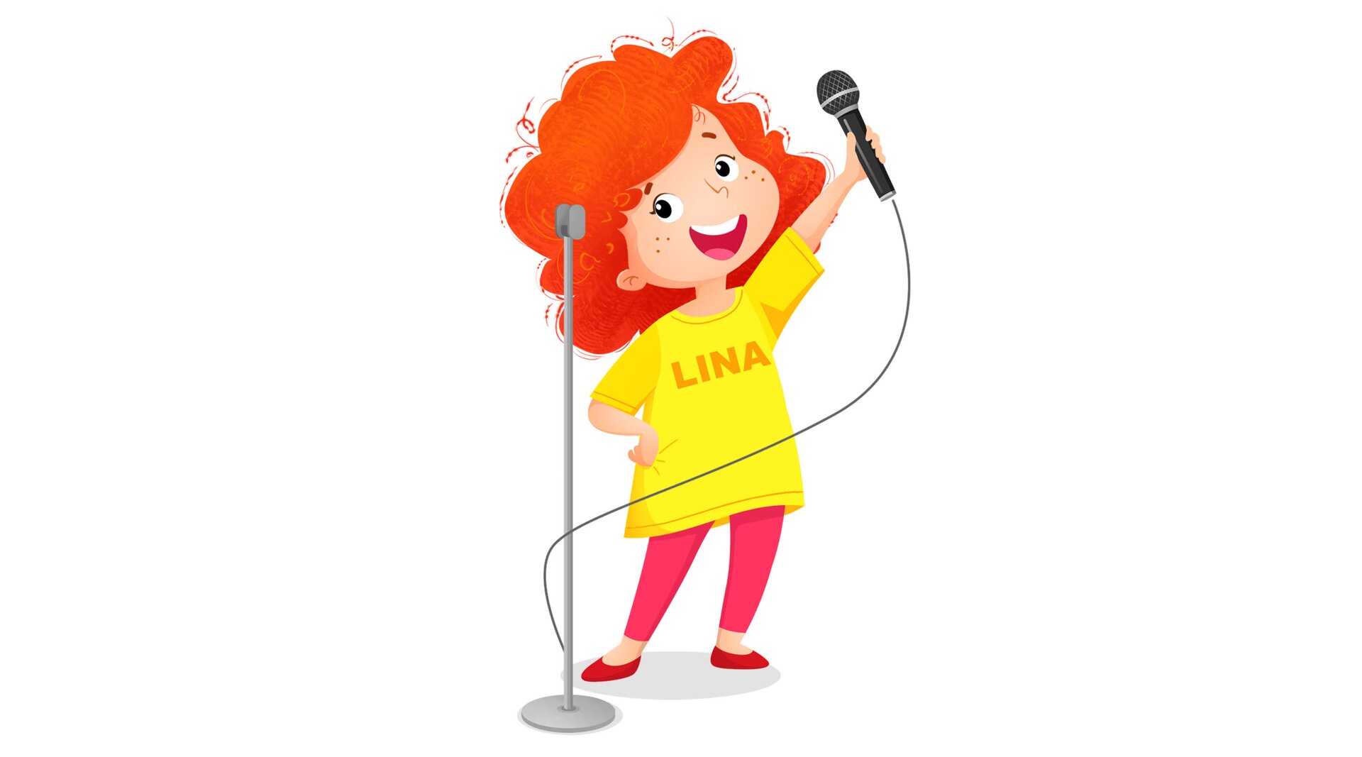 Na ilustracji znajduje się Lina, która śpiewa.
