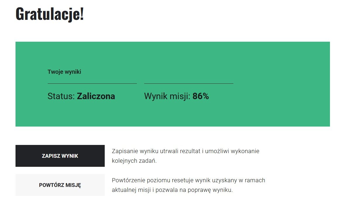 Podsumowanie misji w grze