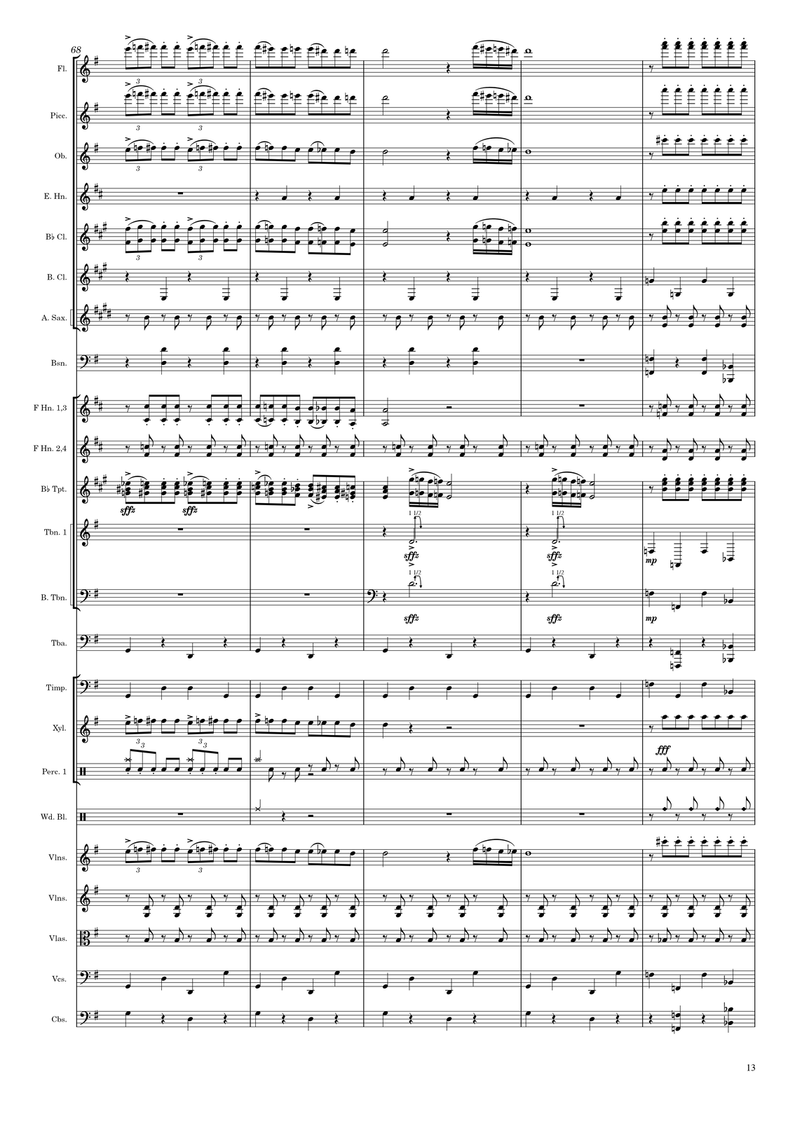 Ilustracja przedstawia stronę numer 13 z partytury „Taniec z szablami” Arama Chaczaturiana.