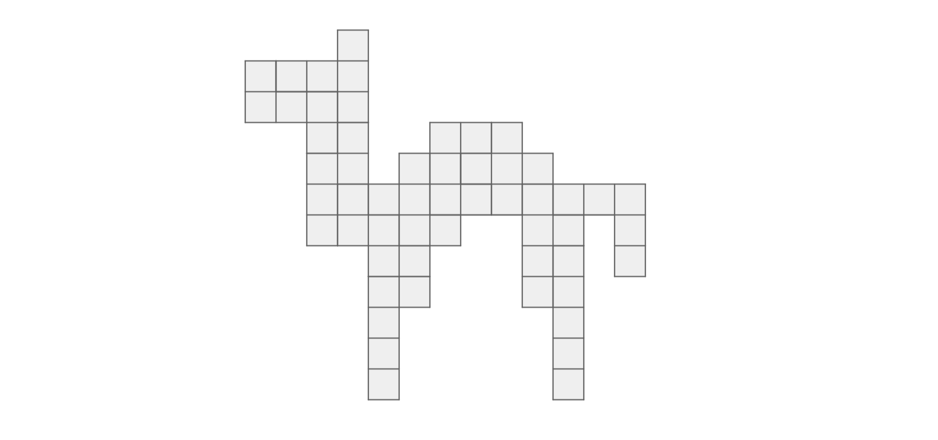 Rysunek przedstawia figurę złożoną z 60 kwadracików, przypominającą wielbłąda.