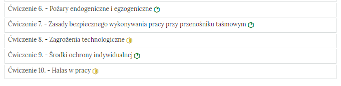 Grafika przedstawia przykładowy wygląd zakładek zawierających interaktywne materiały sprawdzające.