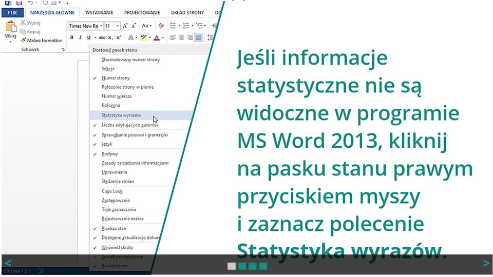 Animacja: Statystyka wyrazów w programie Ms Word