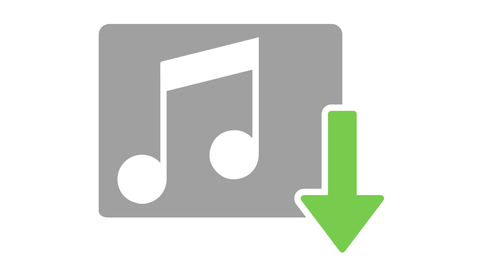 Grafika przedstawia ikonę nuty symbolizującą plik formatu mp3 oraz zieloną strzałkę skierowaną w dół, symbolizującą pobieranie pliku.