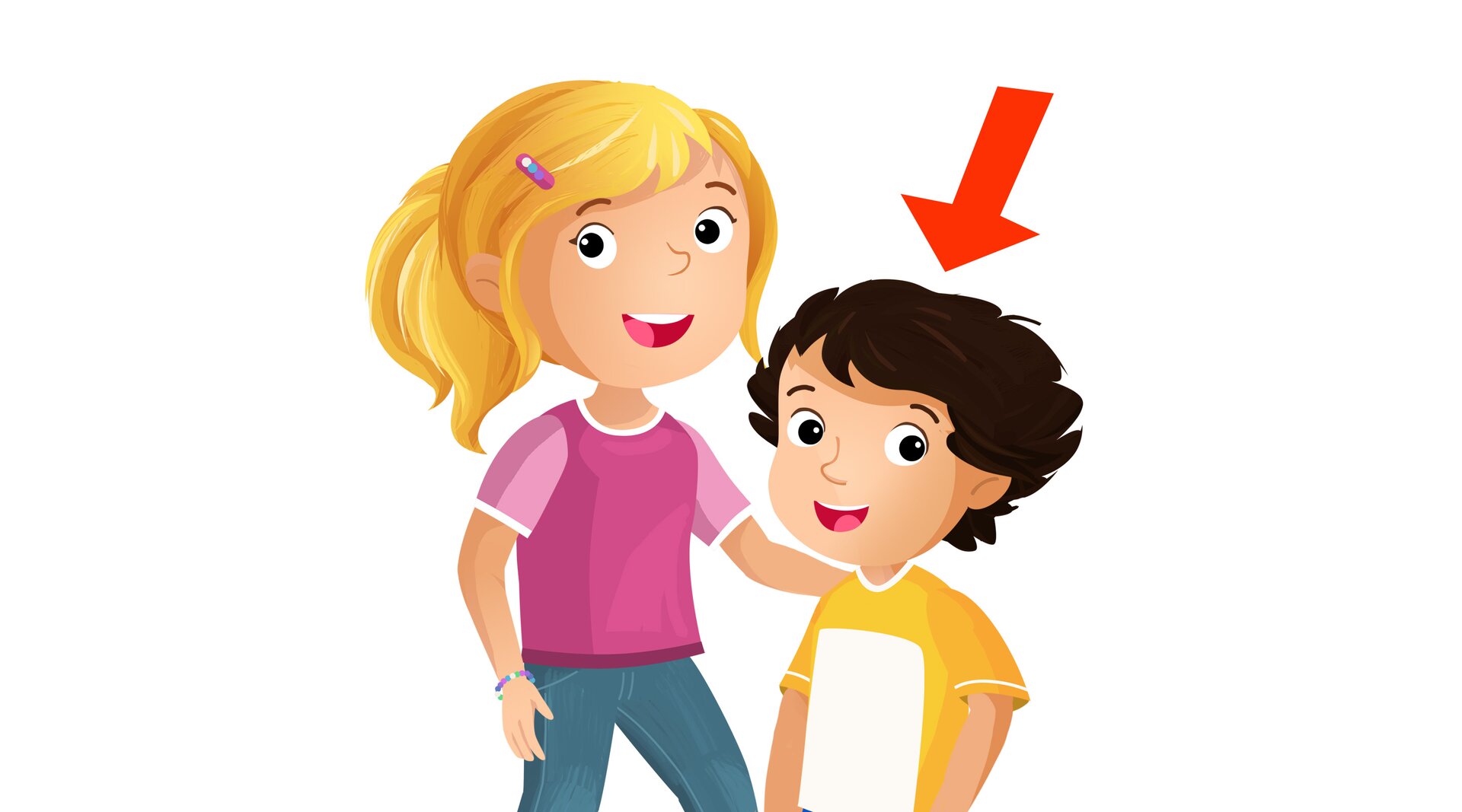 Na ilustracji znajdują się chłopiec i dziewczynka, a strzałka wskazuje na chłopca - brata.