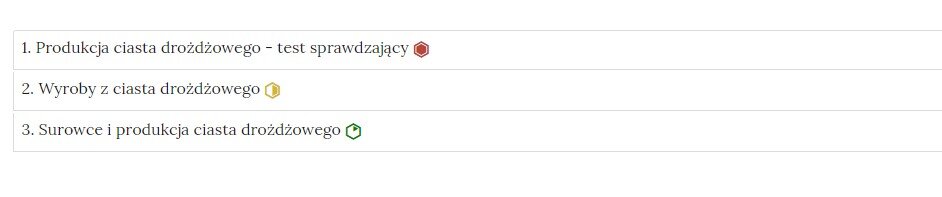 Grafika przedstawia widok spisu treści interaktywnych materiałów sprawdzających.