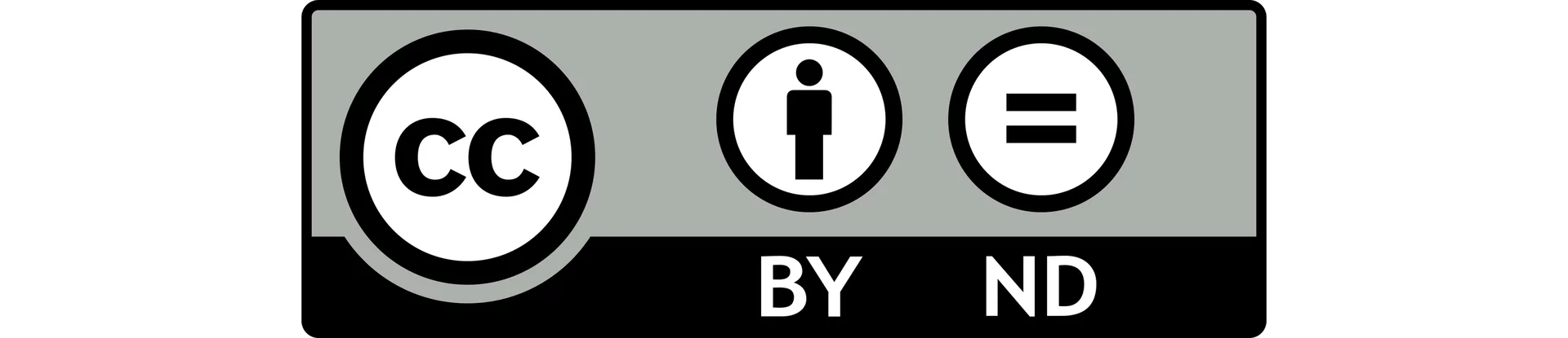Logo przedstawiające licencję Uznanie autorstwa ‑ Bez utworów zależnych. Na grafice znajdują się trzy okręgi - logo CC, Uznanie autorstwa,  Bez utworów zależnych.  