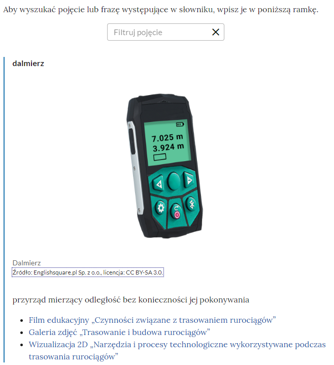 Ilustracja przedstawia przykładowe pojęcie oraz wyszukiwarkę pojęć.