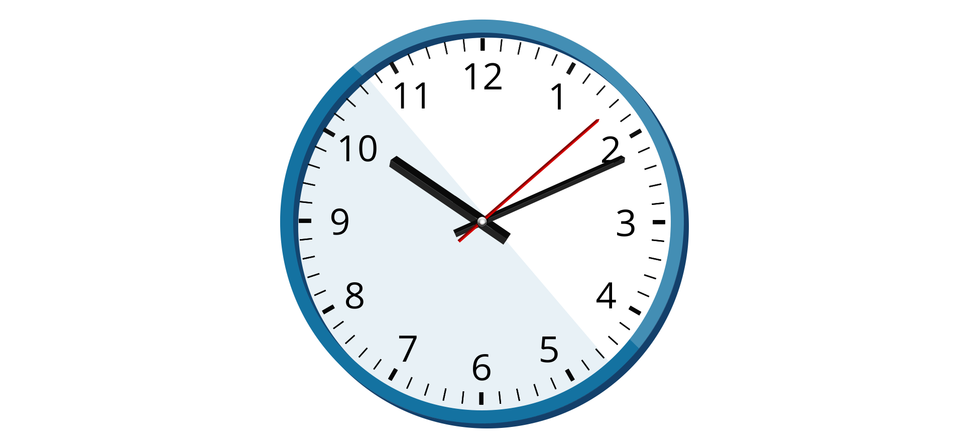 Ilustracja przedstawia zegar wskazujący godzinę dziesiątą jedenaście i osiem sekund.  