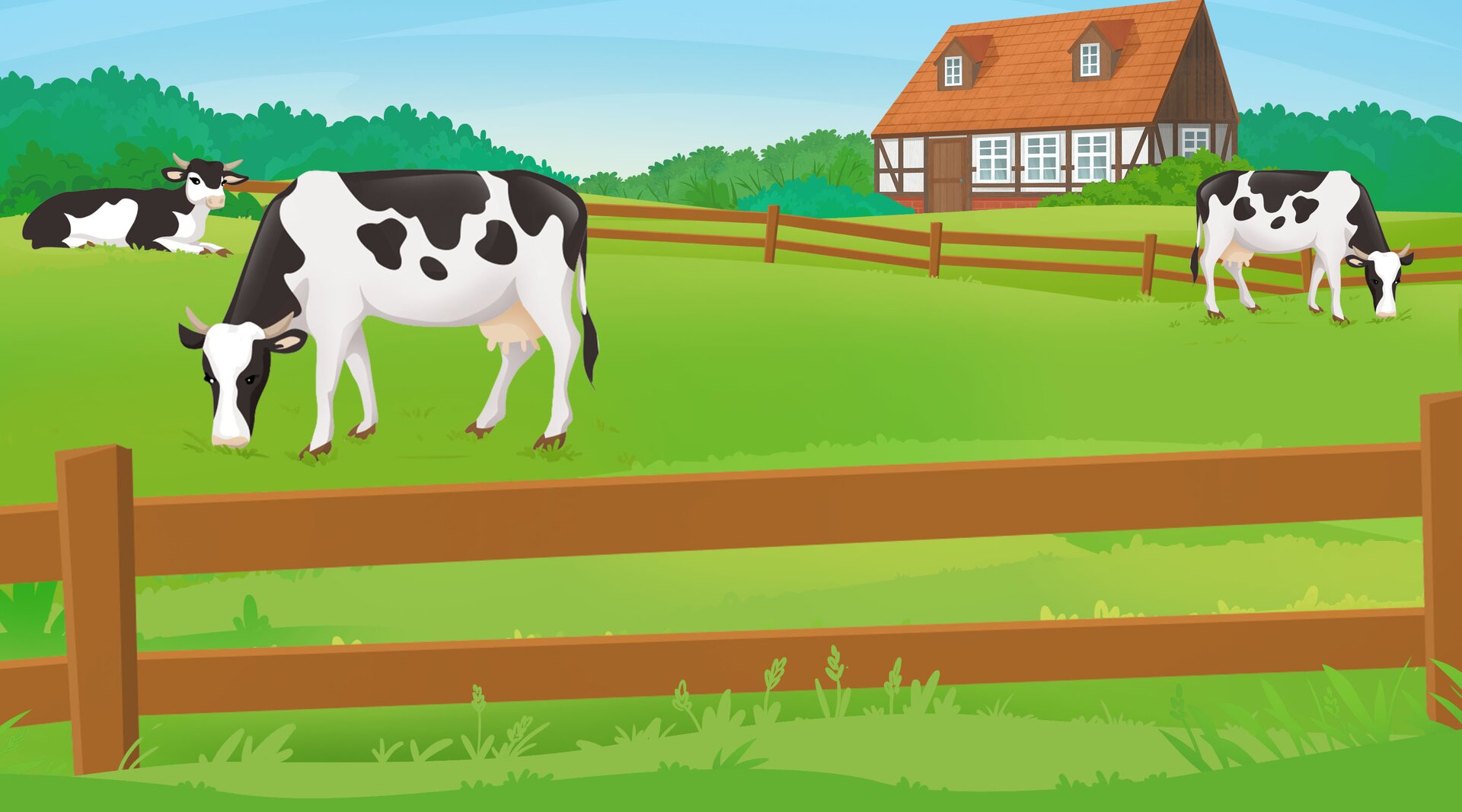 Na ilustracji znajdują się krowy w zagrodzie.