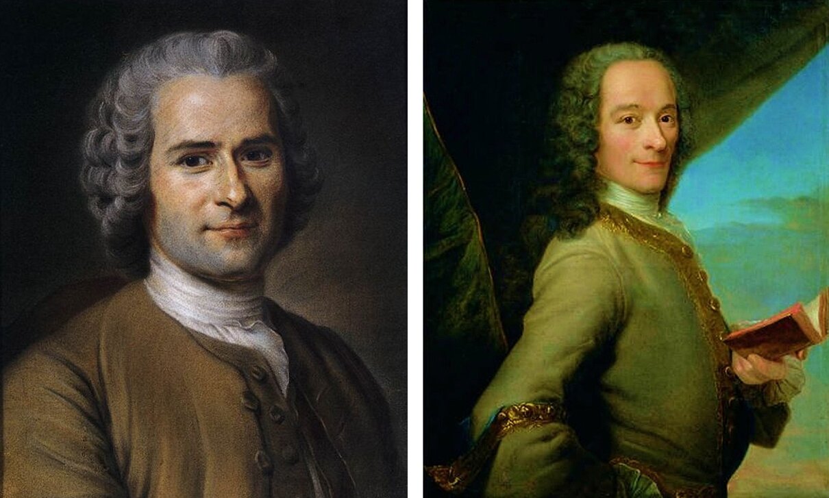 Ilustracja składa się z dwóch obrazów. Pierwszy obraz przedstawia portret młodego mężczyzny. Ma on owalną twarz. Jego oczy są ciemne, wyraziste. Nos proporcjonalny. Mężczyzna ma na głowie ufryzowaną perukę z lokami. Ubrany jest w arystokratyczny strój. Drugi obraz przedstawia portret dojrzałego mężczyzny. Mężczyzna ma pociągłą twarz, ciemne oczy i wydatny nos. Na głowie ma perukę z długimi lokami. Mężczyzna ubrany jest w surdut, kamizelkę i koszulę z falbanami na piersi i przy mankietach. W lewej ręce trzyma otwartą książkę.