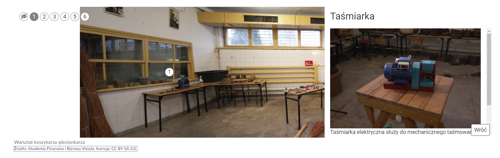 Grafika przedstawia przykładowy widok planszy interaktywnej z otwartym oknem z informacjami tekstowymi i zdjęciem. 