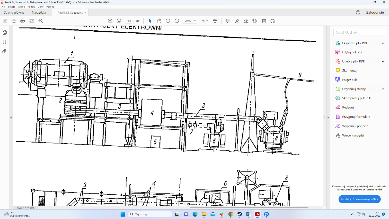 Rys. 5.1. Schemat układu wyprowadzenia mocy z generatora elektrycznego za pomocą szyn ekranowych dla bloku 360 MW: 1. Generator; 2. Początki końce uzwojeń generatora; 3. Szyny ekranowe; 4. Szyny ekranowe; 5. Rozłącznik generatorowy; 6. Transformator wybudzenia; 7. Transformator zaczepowy potrzeb własnych; 8. Połączenie do rozdzielnicy potrzeb własnych; 9. Transformator blokowy; 10. Droga do rozdzielnicy wysokiego napięcia