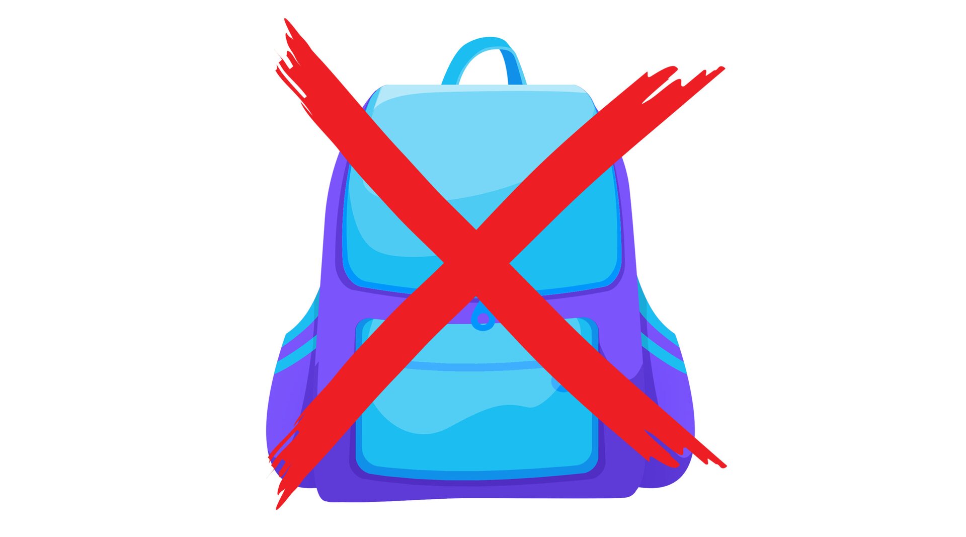 Na ilustracji znajduje się przekreślony plecak.