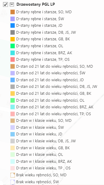 Legenda uzupełniająca mapę z zasobów internetowego portalu Banku Danych o Lasach.