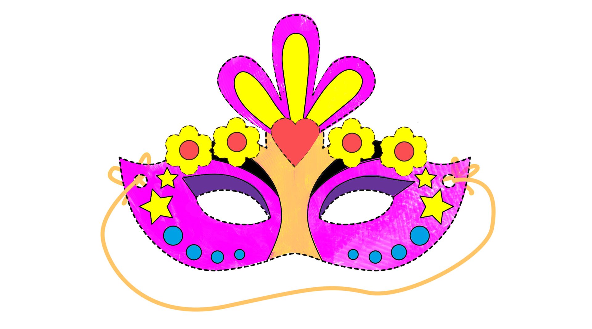 Ilustracja przedstawia kolorową maskę karnawałową.
