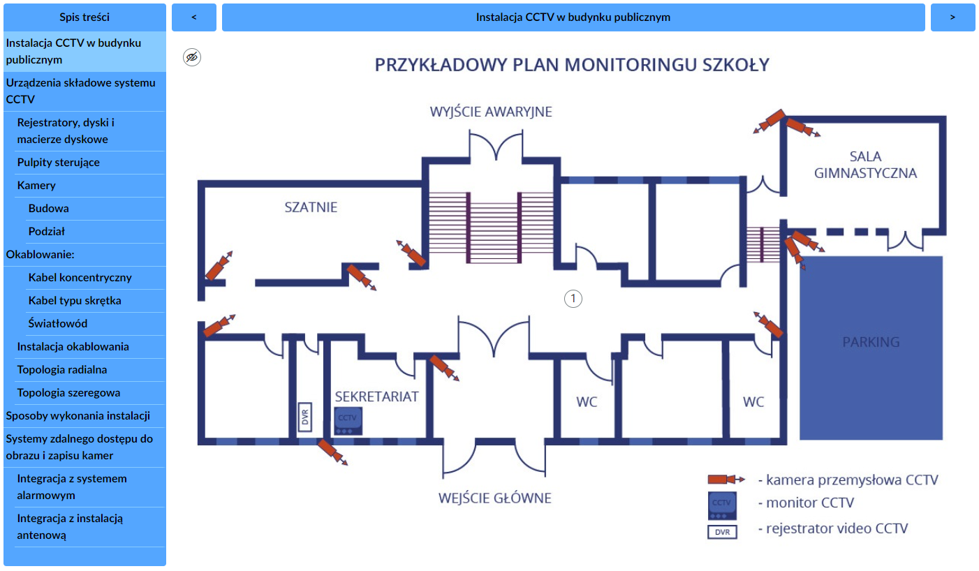 Zdjęcie przedstawia przykładowy wygląd grafiki interaktywnej, która znajduje się w tym e‑materiale. Grafika dotyczy przepisów COLREG. Zawarte są na niej tytuły prawideł części A i części B przepisów. Przy każdej nazwie prawidła widnieje okrągły biały znacznik z czarną cyfrą w środku.