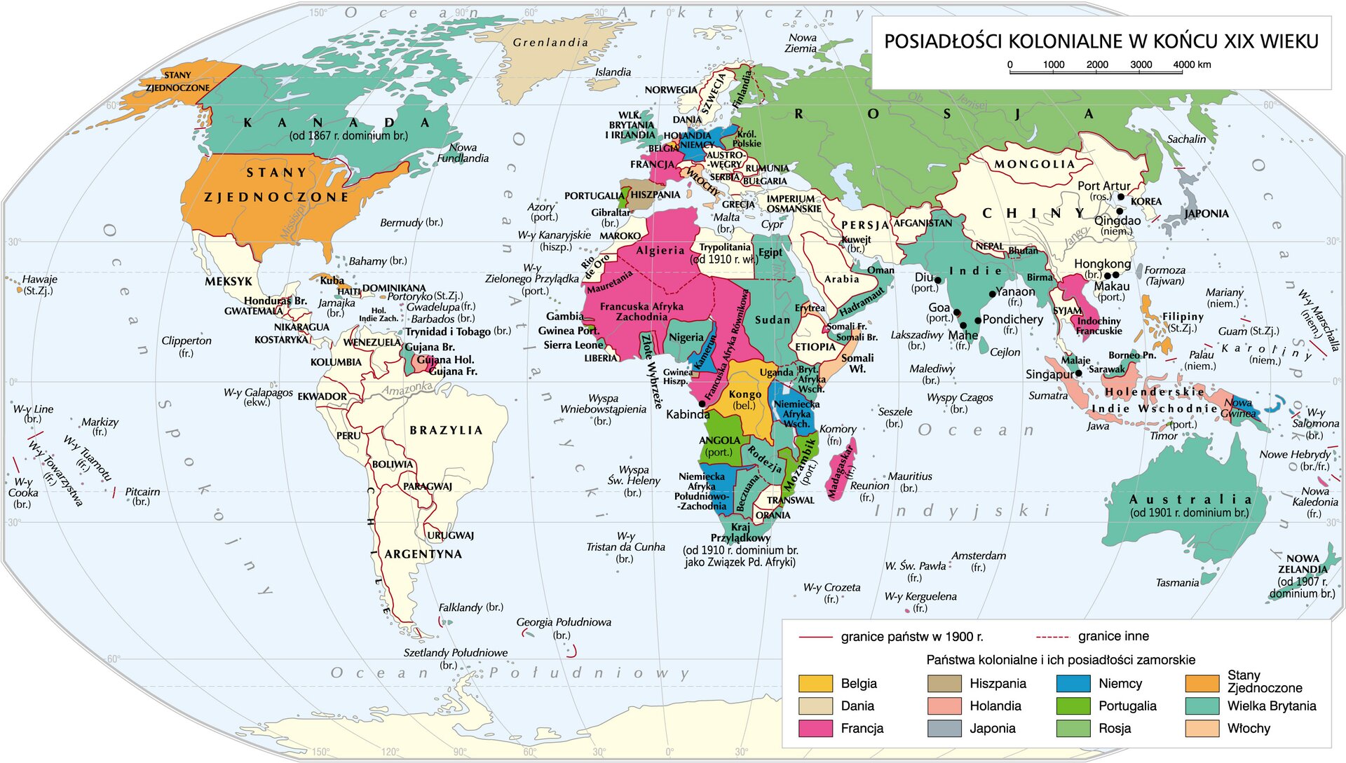 Mapa świata kolonialnego pod koniec XIX w. 