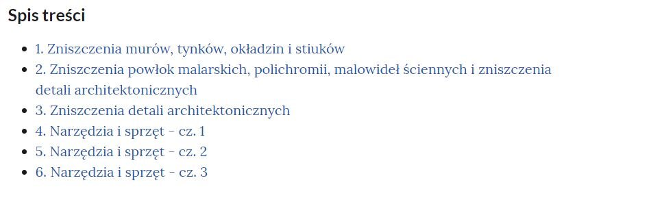 Grafika przedstawia przykładowy wygląd spisu treści, składający się z sześciu punktów, będących zwiastunem zawartości multimedium.