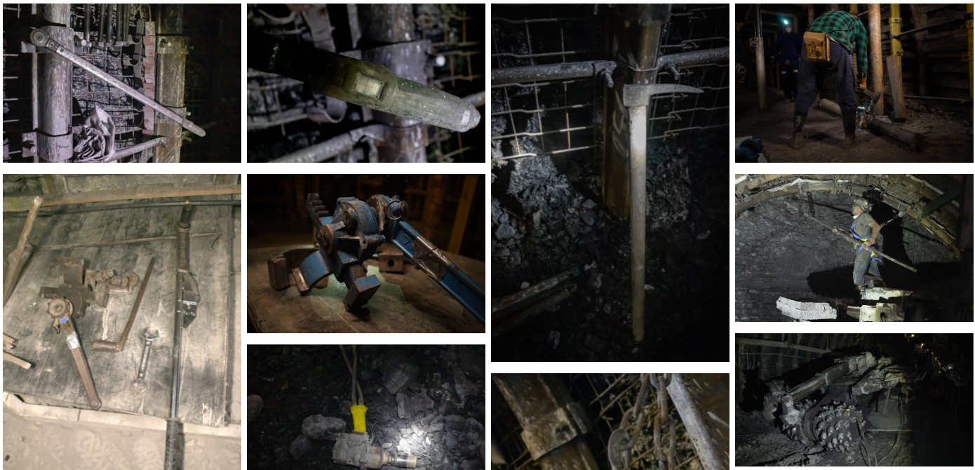 Na zdjęciu widać przykładową galerię zdjęć. Galeria jest w formie kolażu dziesięciu zdjęć. Zdjęcia rozmieszczone są w czterech kolumnach w układzie prostokąta. W pierwszej kolumnie widoczne są dwa zdjęcia, w drugiej trzy zdjęcia,  w trzeciej dwa zdjęci i w czwartej trzy zdjęcia.Na zdjęciach przedstawiono różnego rodzaju narzędzia i klucze stosowane w górnictwie.