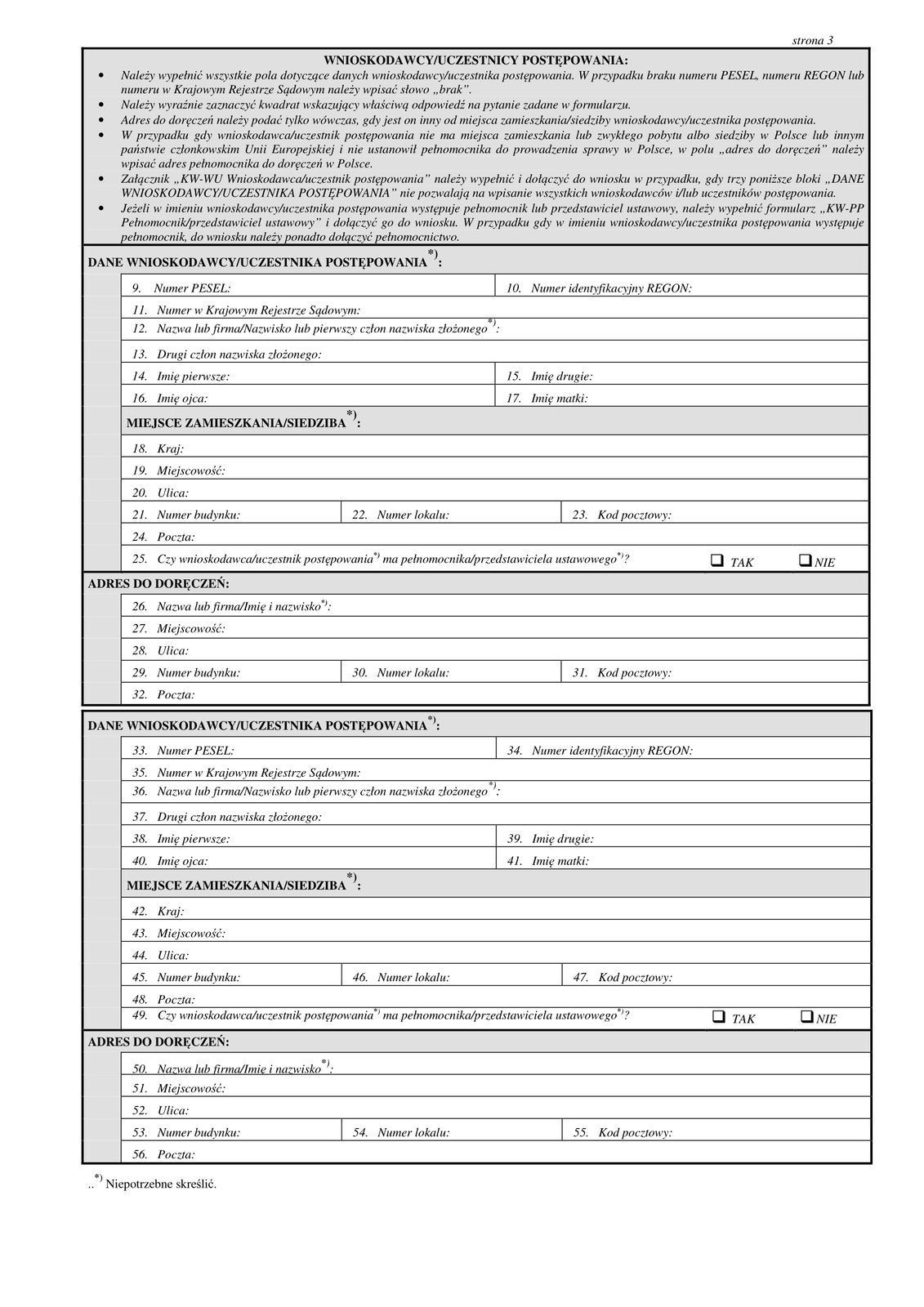 Wzór 7. Przykład wniosku o wpis w księdze wieczystej 3/4