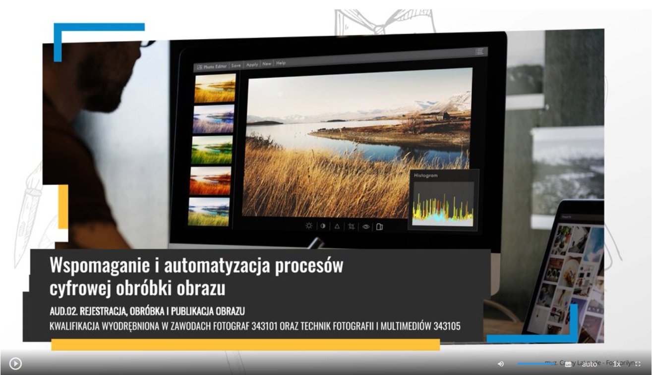 Ekran odtwarzania filmu instruktażowego ,,Wspomaganie i automatyzacja procesów cyfrowej obróbki obrazu''