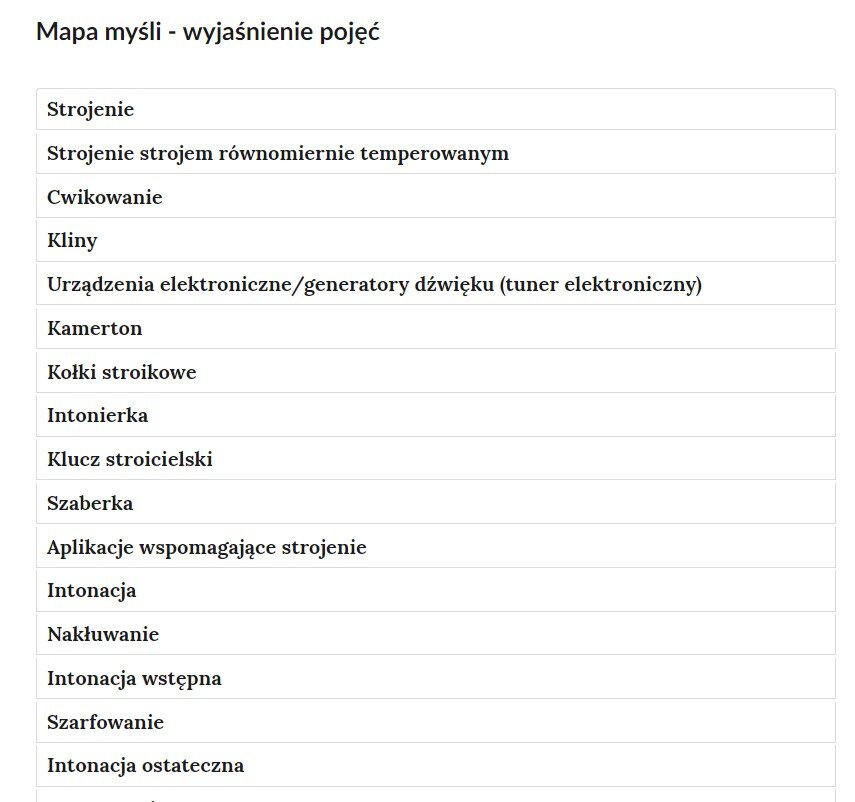 Grafika przedstawia listę opisów do mapy myśli.