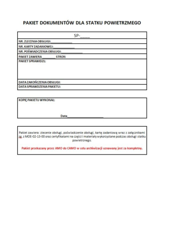 Strona tytułowa pakietu obsługowego