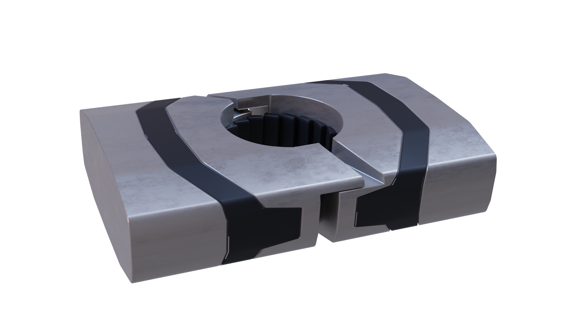 Na zdjęciu widoczne są szczęki na przewód. W centralnej części zdjęcia znajduje się metalowy przedmiot z okrągłymi wycięciami na jego górnej powierzchni. Wycięcia są to otwory na śruby. Widoczne szczęki są w formie dwóch półksiężyców tworzących okrąg. Środkowa cześć koła jest otoczona większym okręgiem wykonanym z innego materiału. Zewnętrzna warstwa szczęk jest koloru żółtego.Poniżej zdjęcia w prawym dolnym rogu widoczny jest przycisk odtwarzania. Tekst nagrania jest zgodny z tytułem zdjęcia.