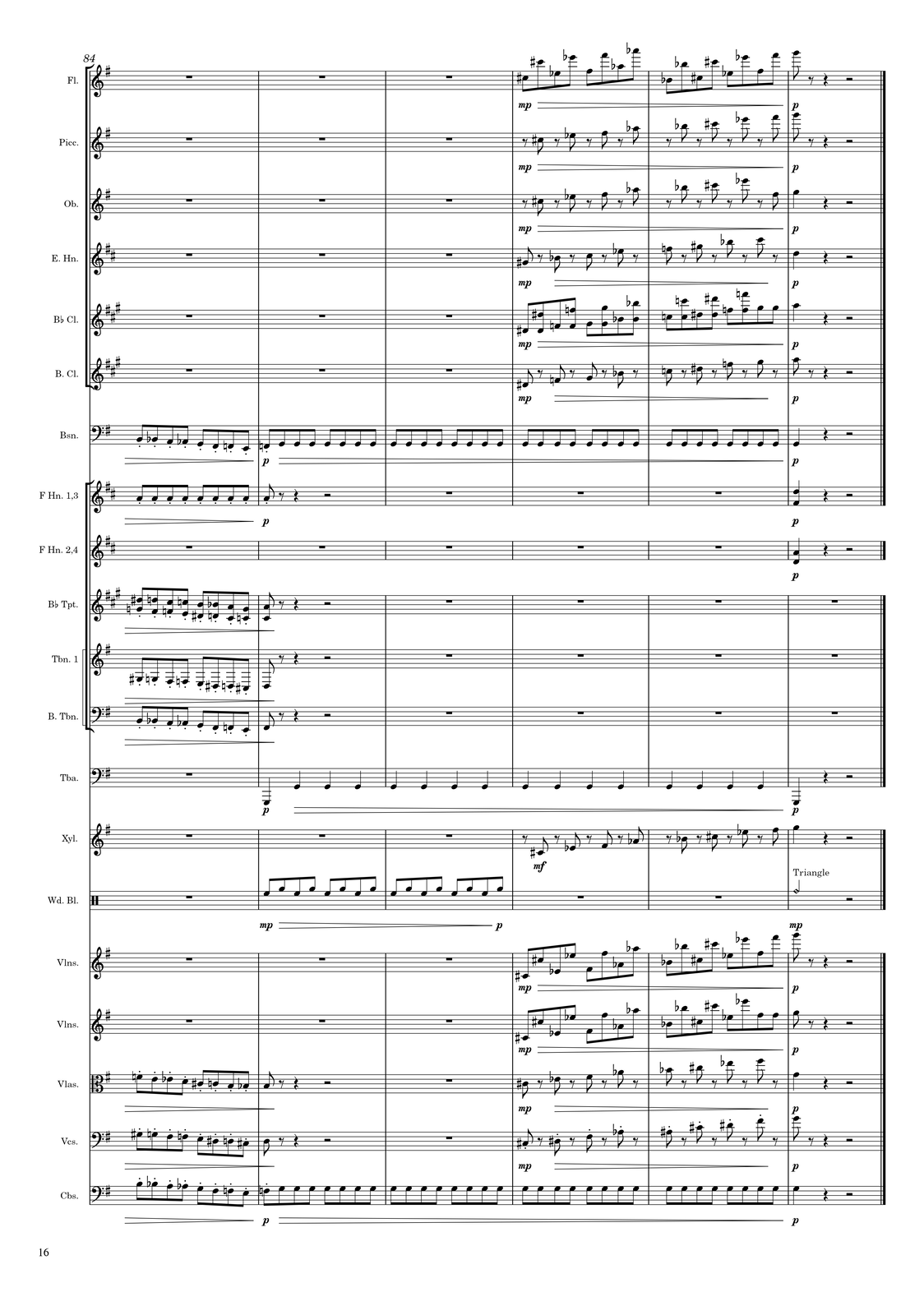 Ilustracja przedstawia stronę numer 16 z partytury „Taniec z szablami” Arama Chaczaturiana.