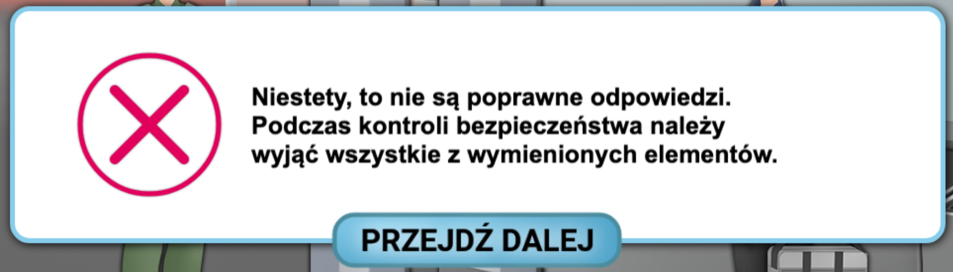 Przykładowy komunikat o błędnej odpowiedzi