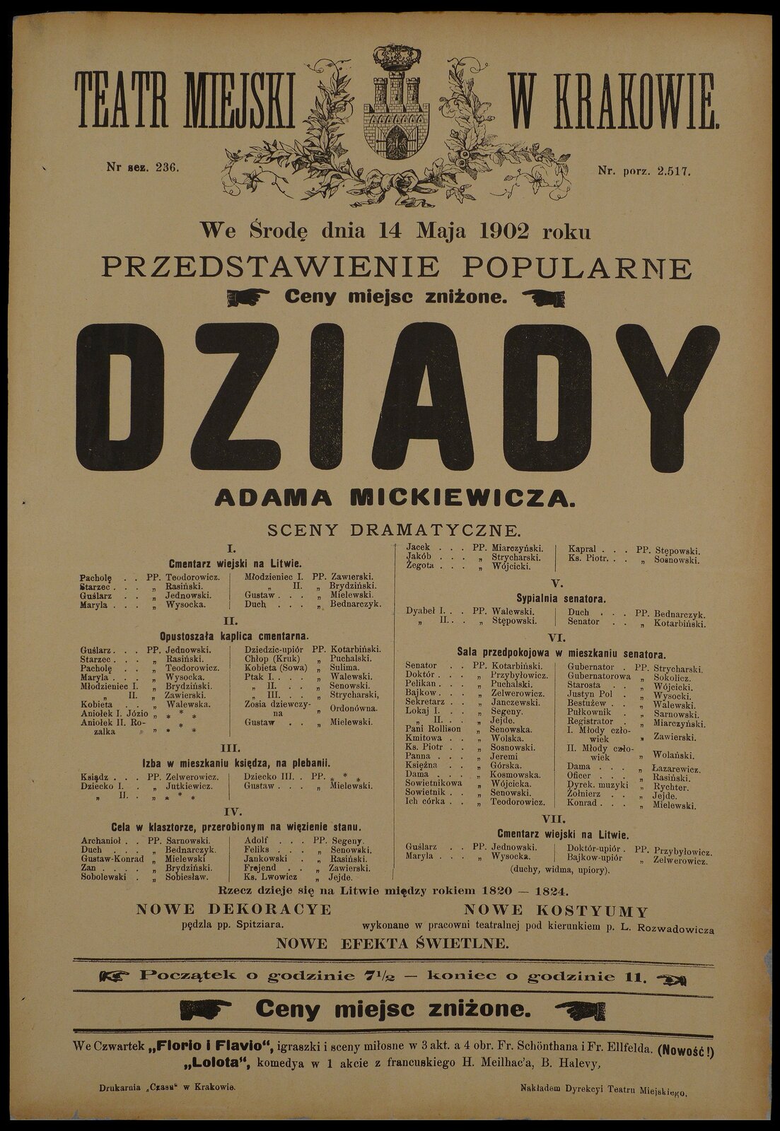 Dziady, afisz teatralny Dziady, afisz teatralny Źródło: Kraków 1902, domena publiczna.