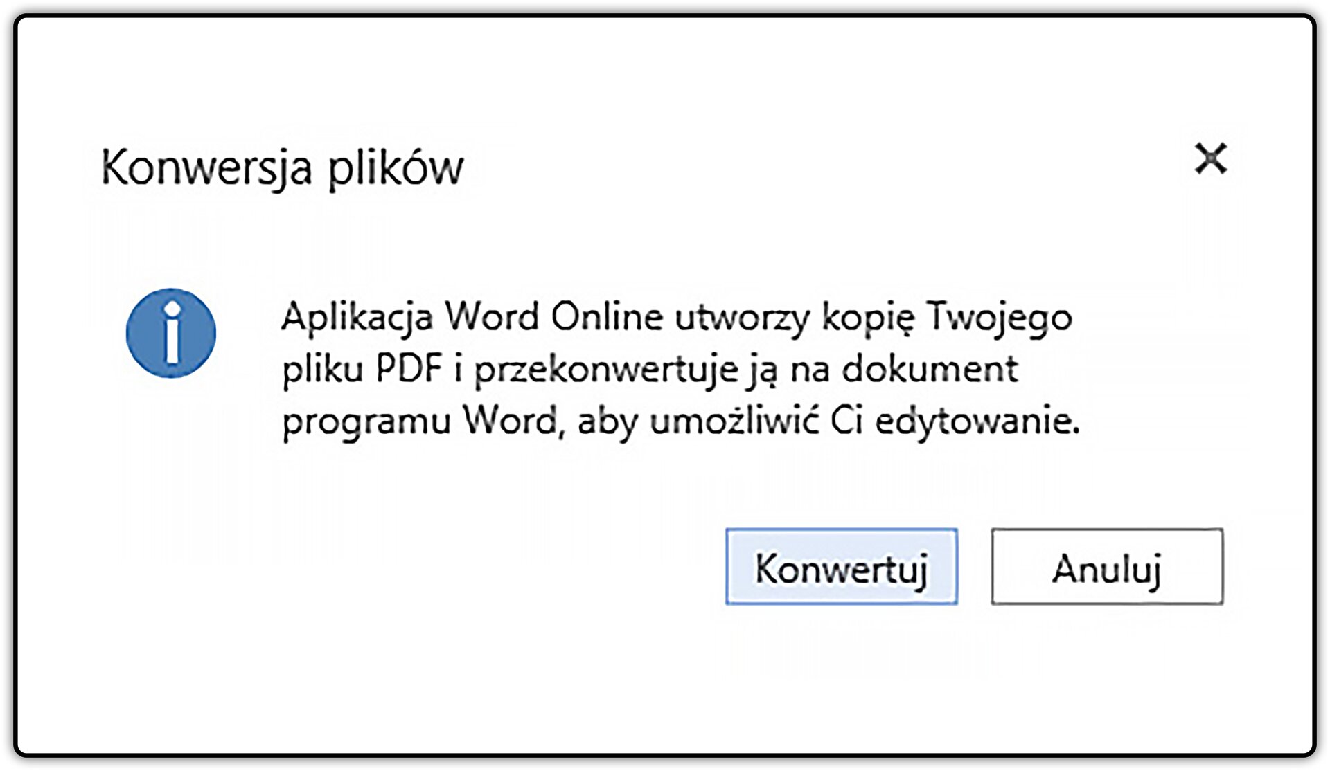 Zrzut okna: Konwersja plików z zaznaczonym przyciskiem: Konwertuj