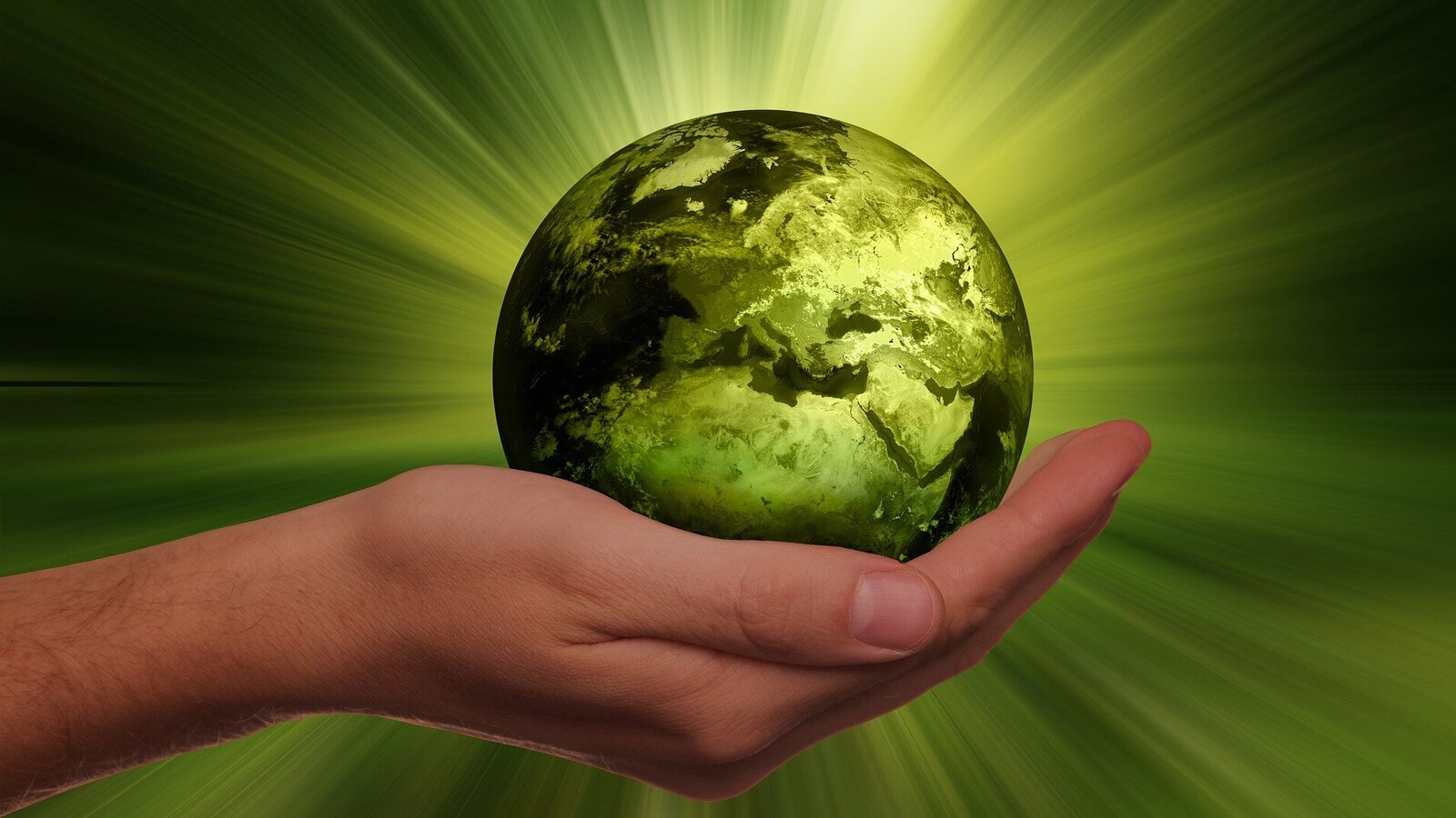 Zdjęcie jest fotomontażem. Przedstawia kulę ziemską, którą ktoś trzyma w dłoni.
