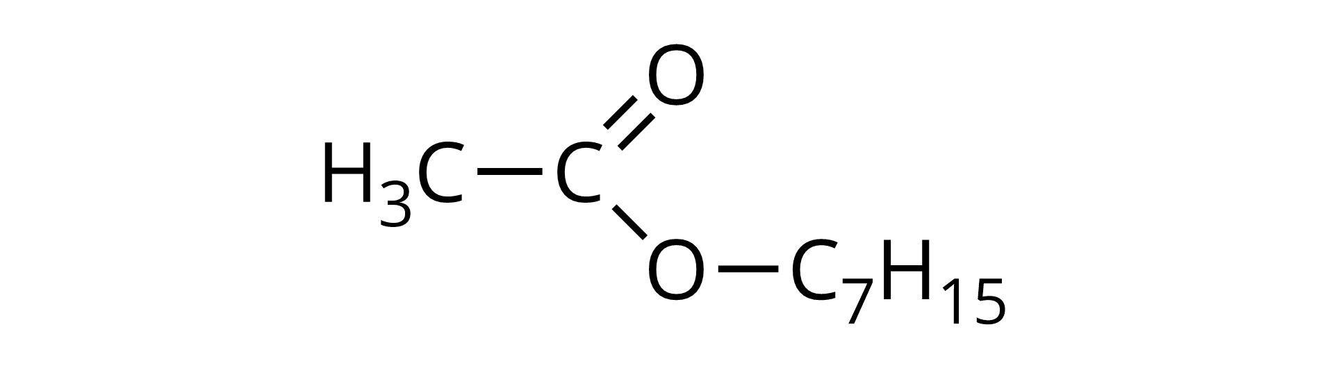 Na ilustracji jest wzór półstrukturalny. Opis od lewej strony: grupa metylowa połączona jest wiązaniem pojedynczym z atomem węgla, który łączy się z dwoma atomami tlenu: z jednym wiązaniem podwójnym, z drugim atomem wiązaniem pojedynczym. Drugi atom tlenu łączy się wiązaniem pojedynczym z grupą C indeks dolny 7 H indeks dolny 15.   