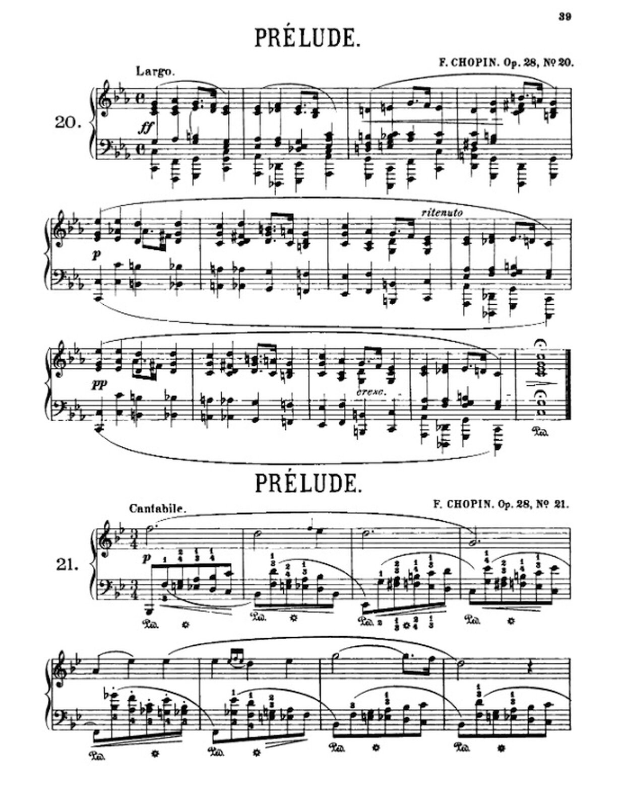 Zdjęcie przedstawia przykład faktury homofonicznej, akordowej. Melodia zawarta w akordach, F. Chopin – „Preludium c-moll” op. 28 nr 20. Na zdjęciu ukazana jest czarna pięciolinia z nutami, na białej stronie.