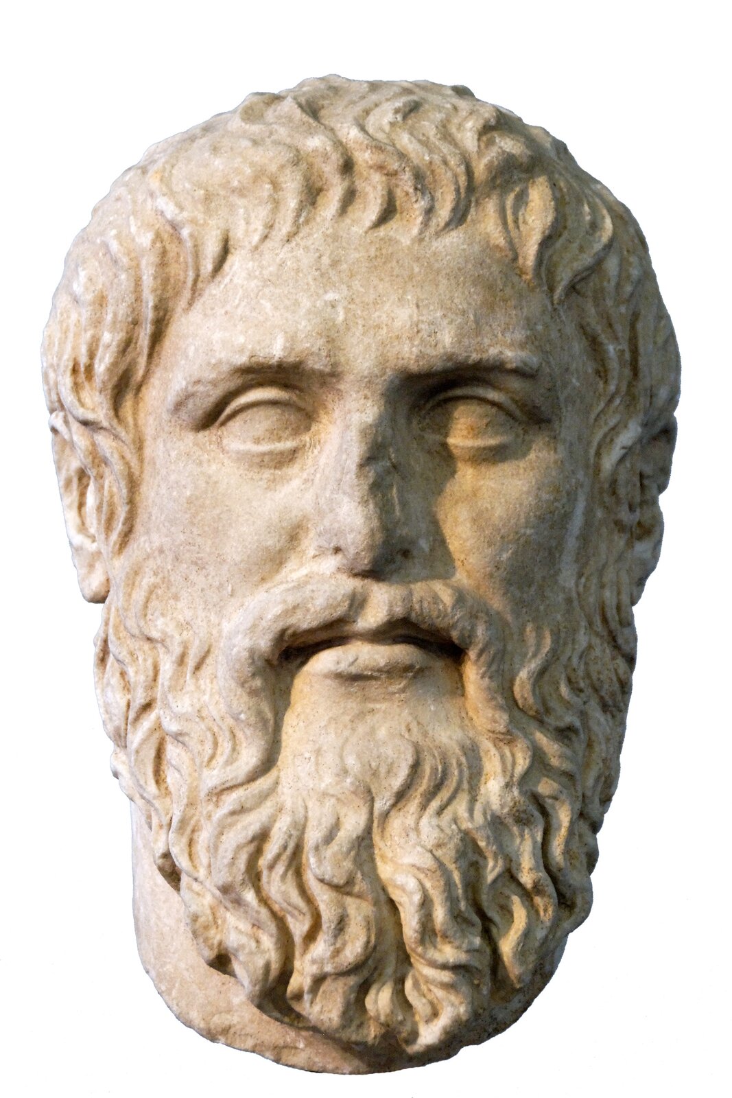 Wyrzeźbiona w kamieniu lub marmurze głowa i szyja mężczyzny. Ma kędzierzawe krótkie włosy oraz brodę, lekko rozchyla usta. Oczy są otwarte, ale wyglądają jakby były puste, nie mają zarysowanych źrenic.