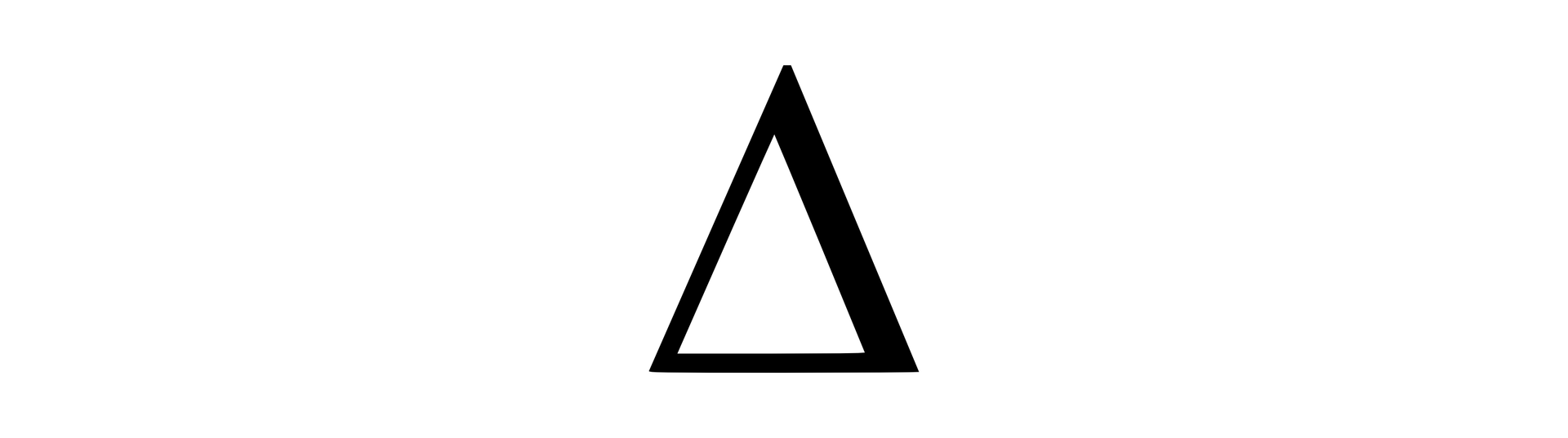 Ilustracja przedstawia symbol greckiej litery ∆ delta. Tło białe. Na środku duży trójkąt. Kontury czarne, wnętrze białe. Trójkąt równoramienny. Kontur prawego ramienia grubszy niż pozostałych boków.