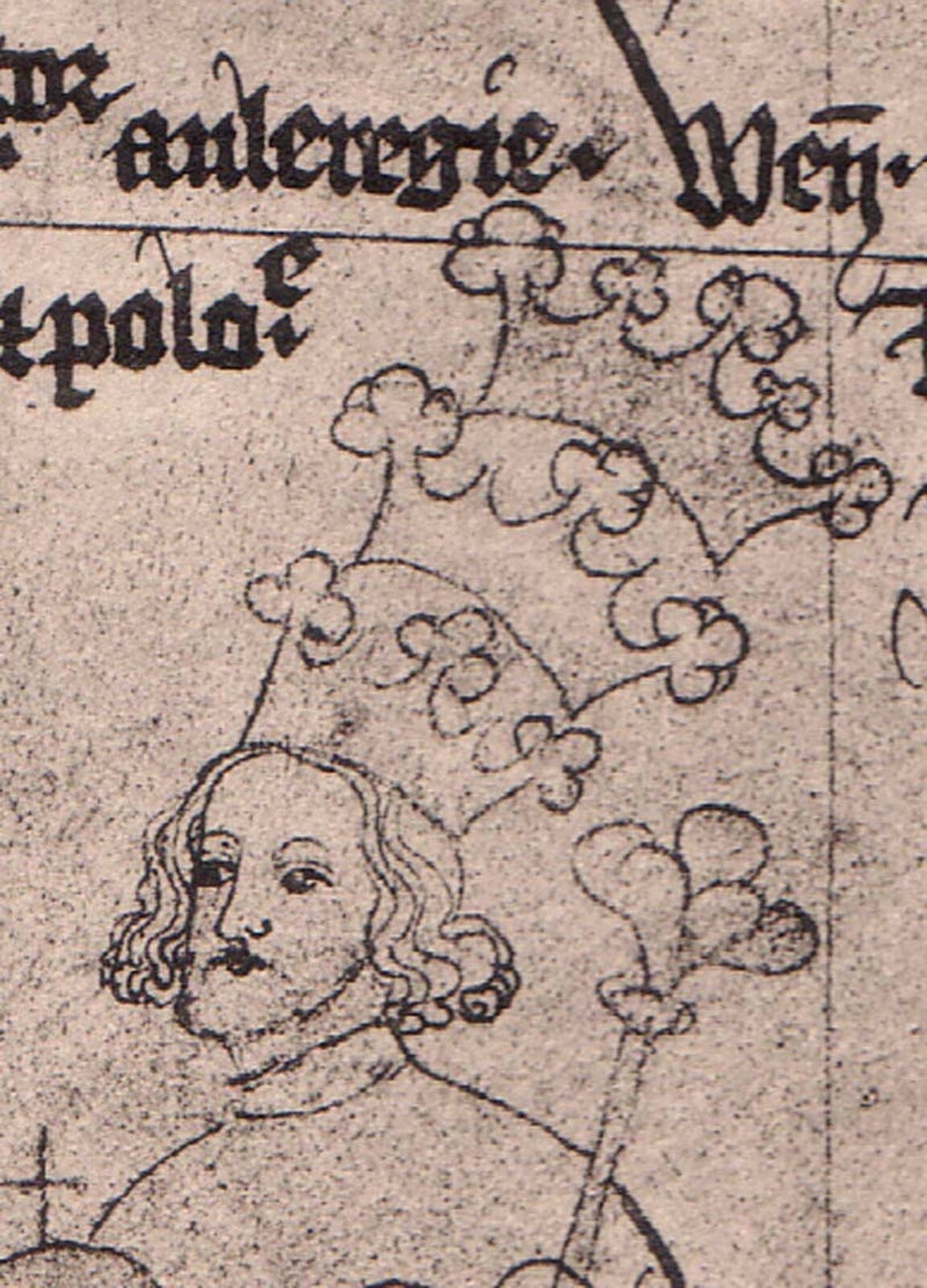 Ilustracja przedstawiająca Wacława III. To narysowania kreską postać mężczyzny w potrójnej koronie na głowie, trzymającego w rękach jabłko i berło królewskie.