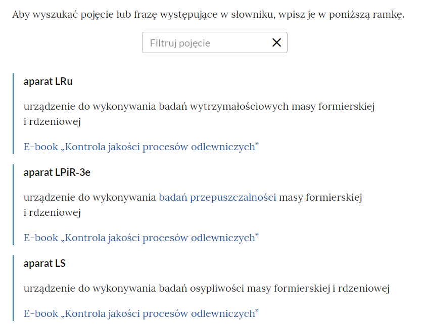 Przykładowe linkowanie pojęć w słowniku