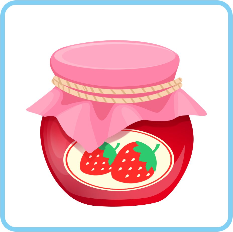 Ilustracja przedstawia słoik z dżemem truskawkowym.