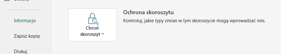 Ilustracja przedstawia ikonę kłódki z kluczem, poniżej napis Chroń skoroszyt. Obok tekst: Ochrona skoroszytu. Kontroluj, jakie typy zmian w tym skoroszycie mogą wprowadzić inni. 